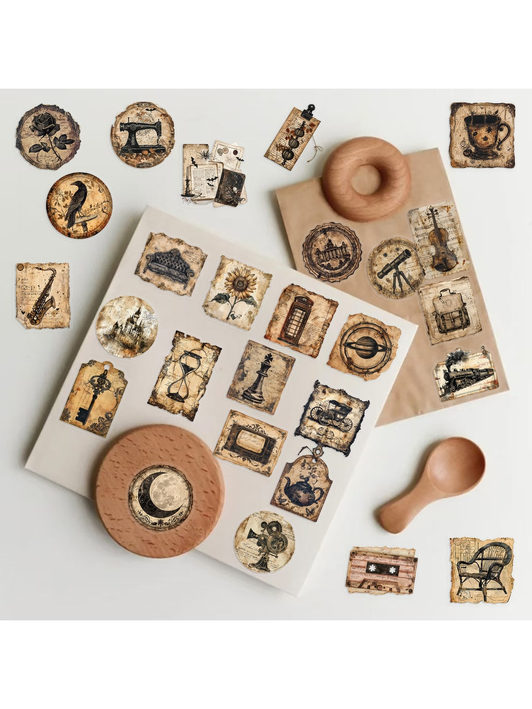 Lunira - Vintage Art Paper and PET Decorative Stickers pack Oria & Co