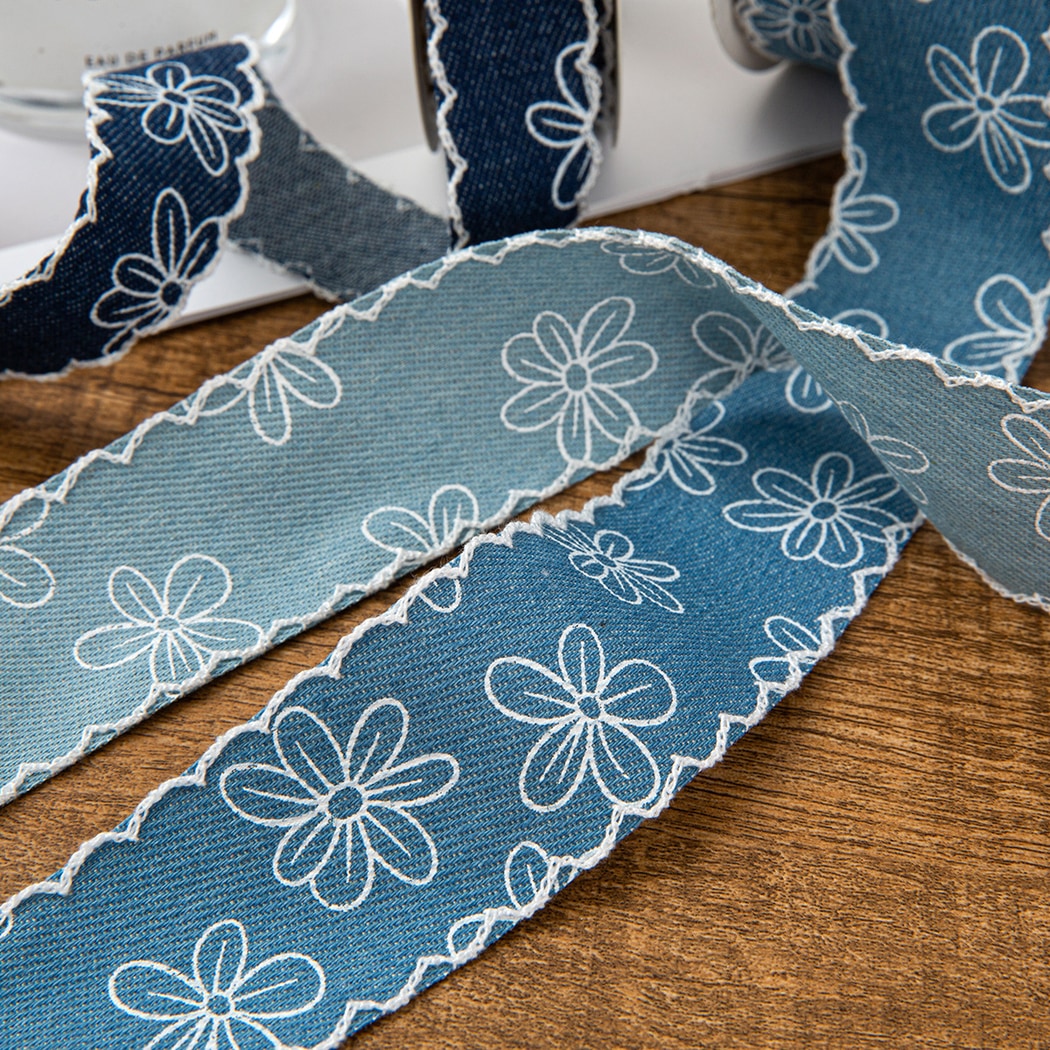Rivora - DIY Denim Style Floral Pattern Ribbon