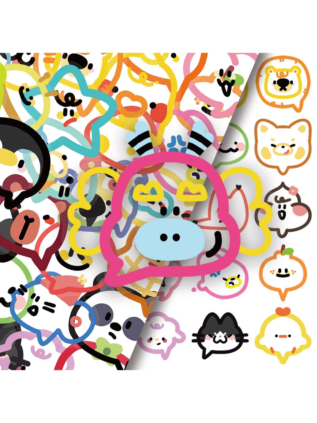 Lunira - 50 Piece Cartoon Animal Bubble Style Stickers Pack Oria & Co