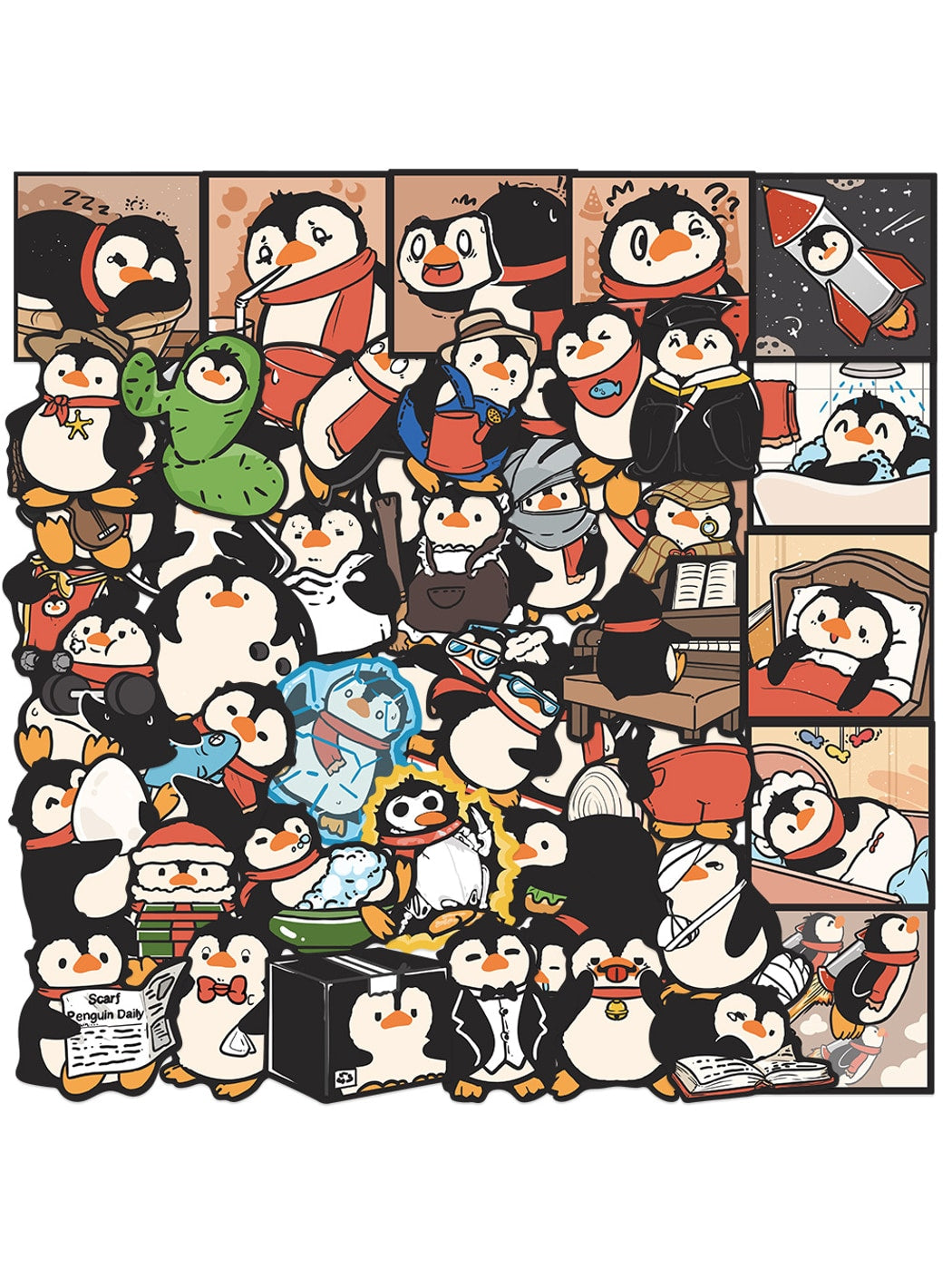 Lunira - 50 Pcs Cute Penguin Doodle Adhesive Stickers pack Oria & Co