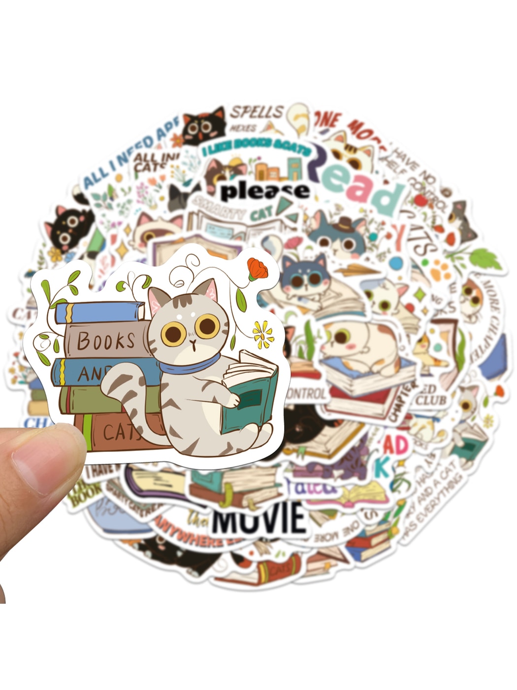 Lunira - Cute Cat and Book DIY Decorative Stickers pack Oria & Co