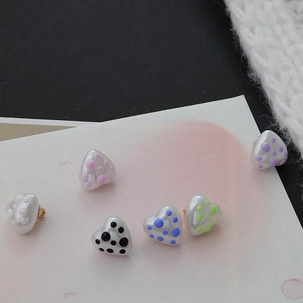 Bunli - DIY 10 Pack Heart Shaped Polka Dots Buttons