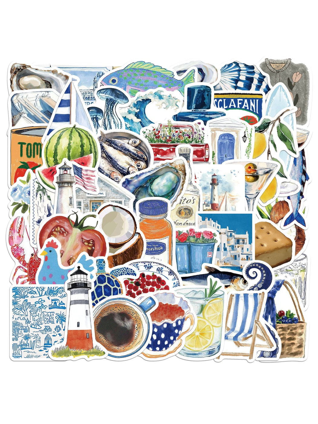 Lunira - 50 Piece Beach Theme Illustrated Stickers Oria & Co