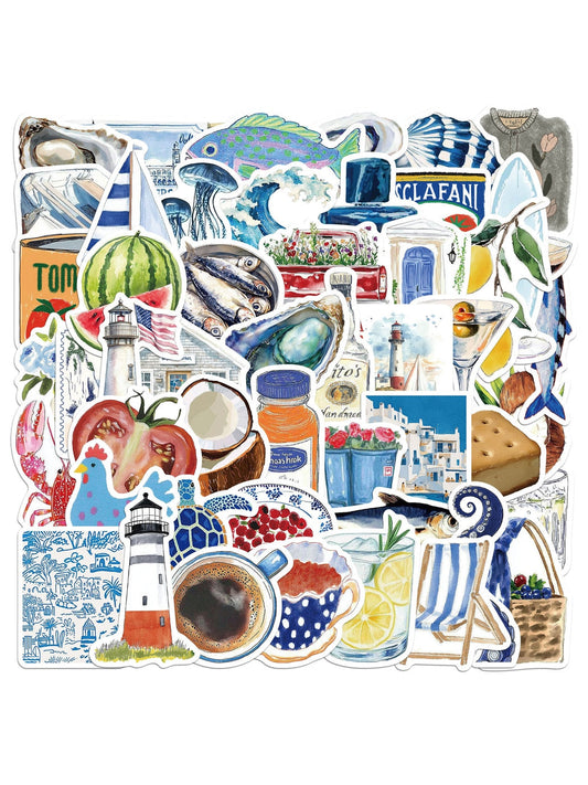 Lunira - 50 Piece Beach Theme Illustrated Stickers Oria & Co