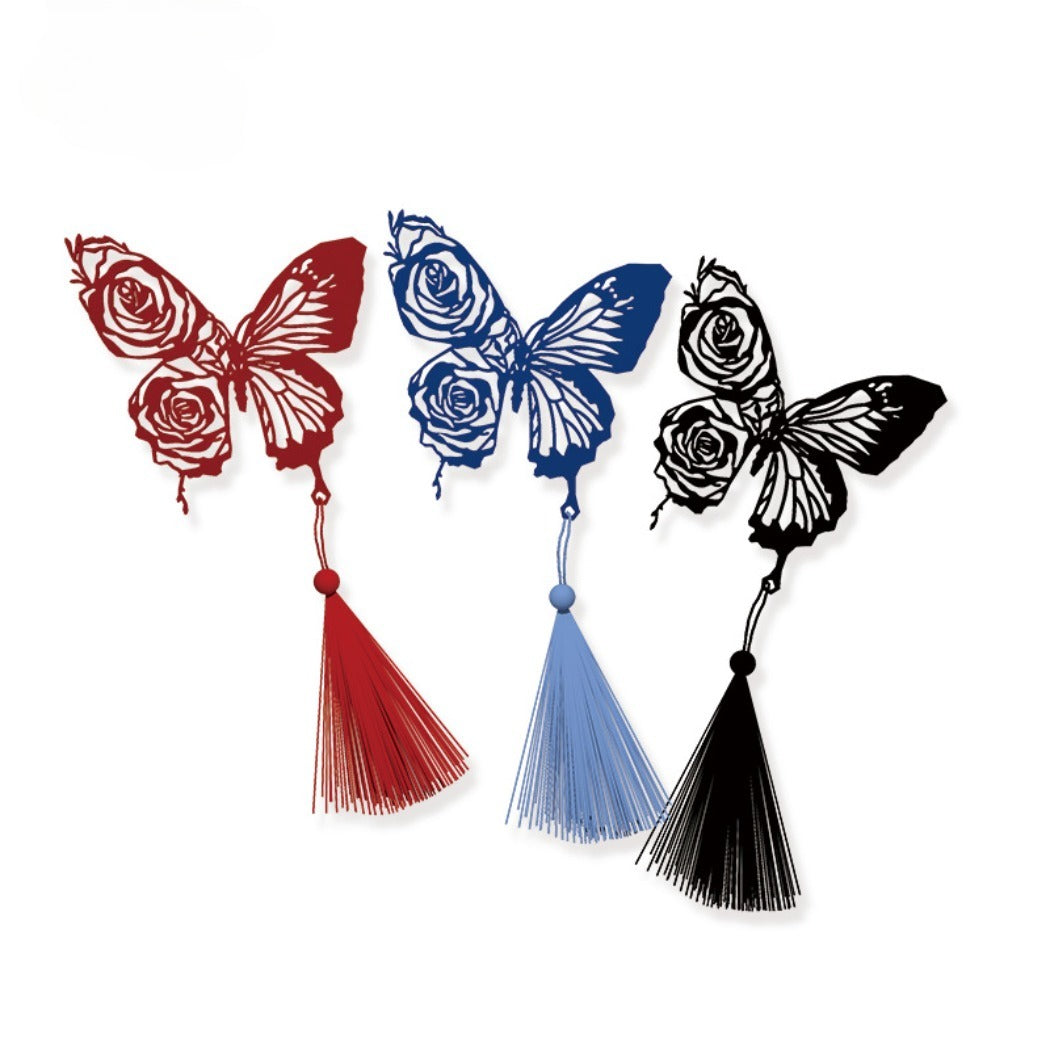 Novellea - Butterfly-Rose Long-Tassel Bookmark