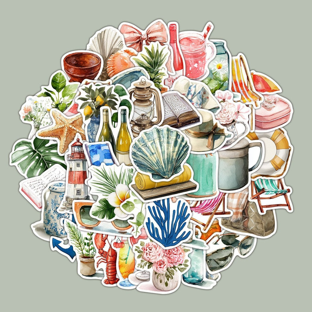Lunira - Coastal Watercolor 50-Piece Sticker Pack