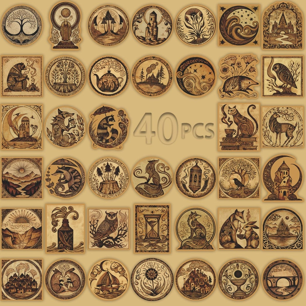 Lunira - Vintage Print-Style 40-Piece Sticker Pack