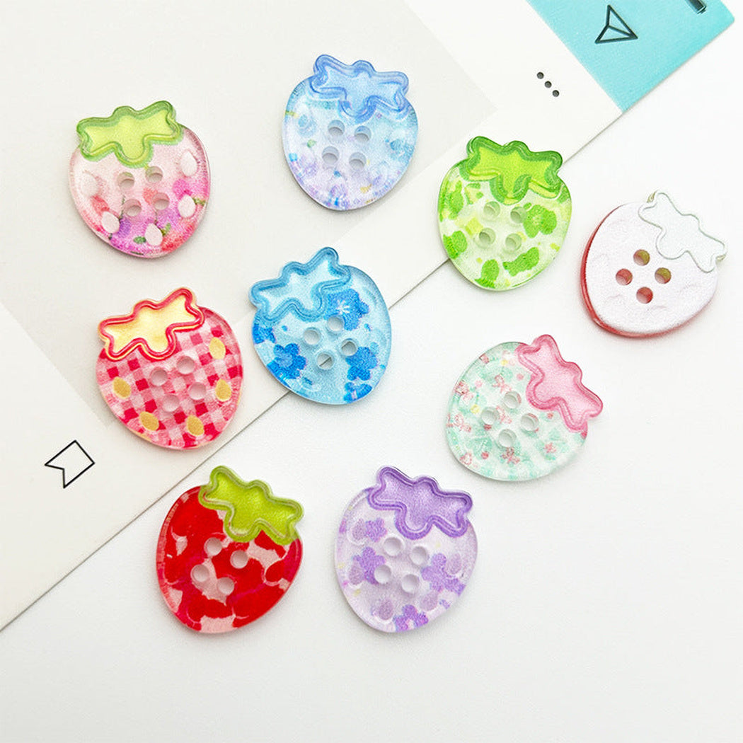 Bunli - DIY 10 Pack Patterned Strawberry-Shaped Four-Hole Button