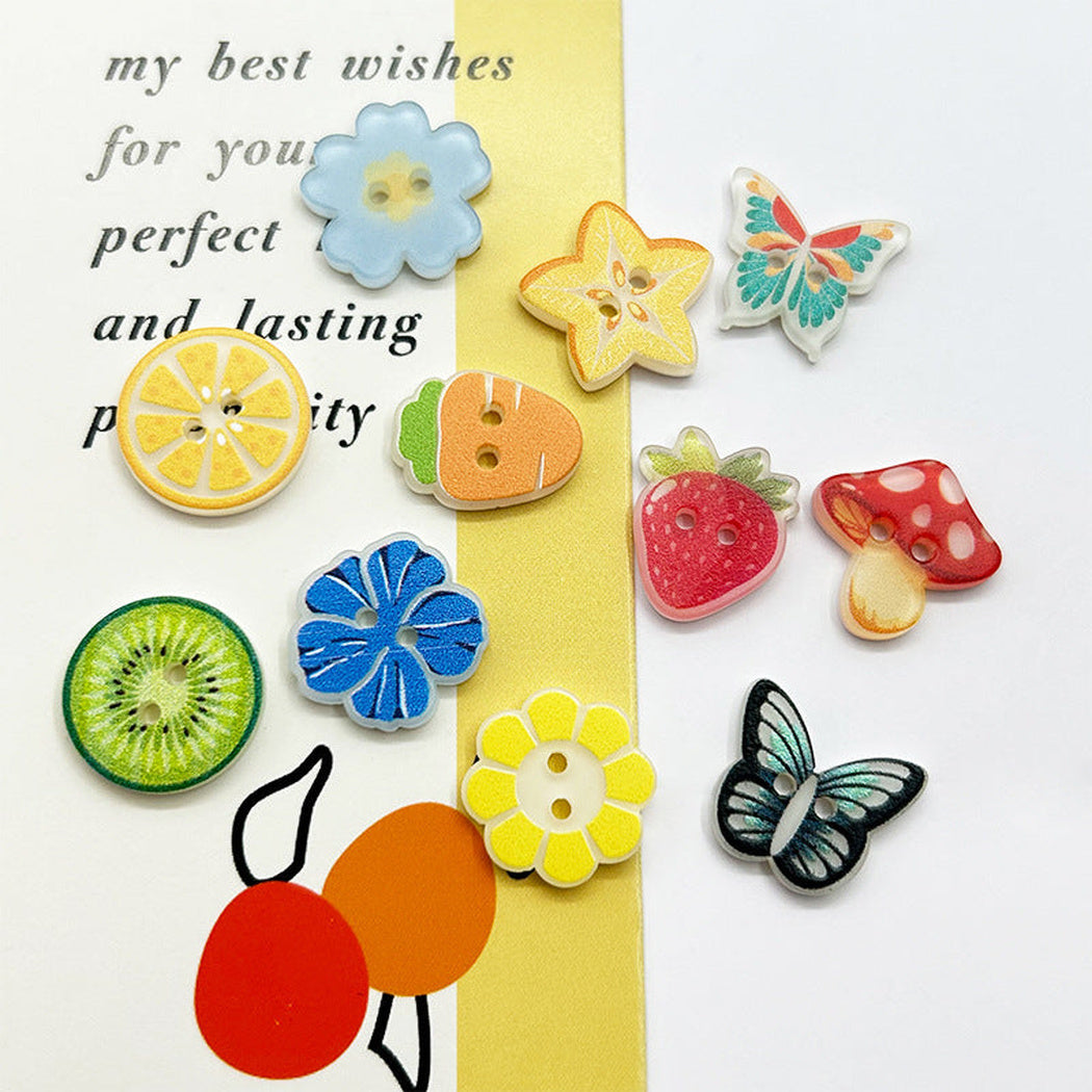 Bunli - DIY 10 Pack Fruit, Flower and Butterfly Two-Hole Button