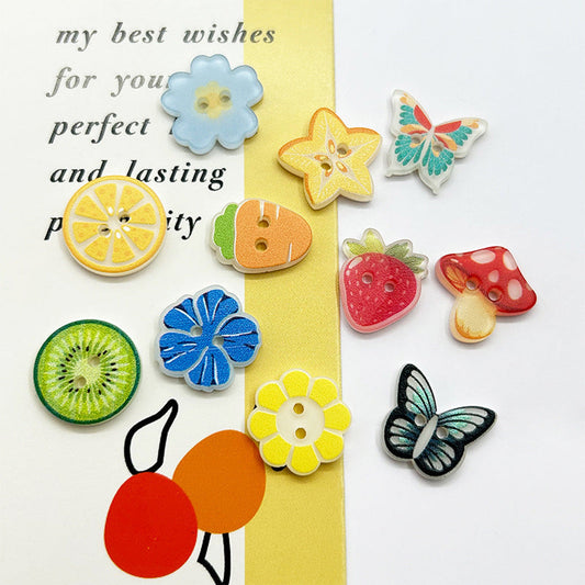 Bunli - DIY 10 Pack Fruit, Flower and Butterfly Two-Hole Button