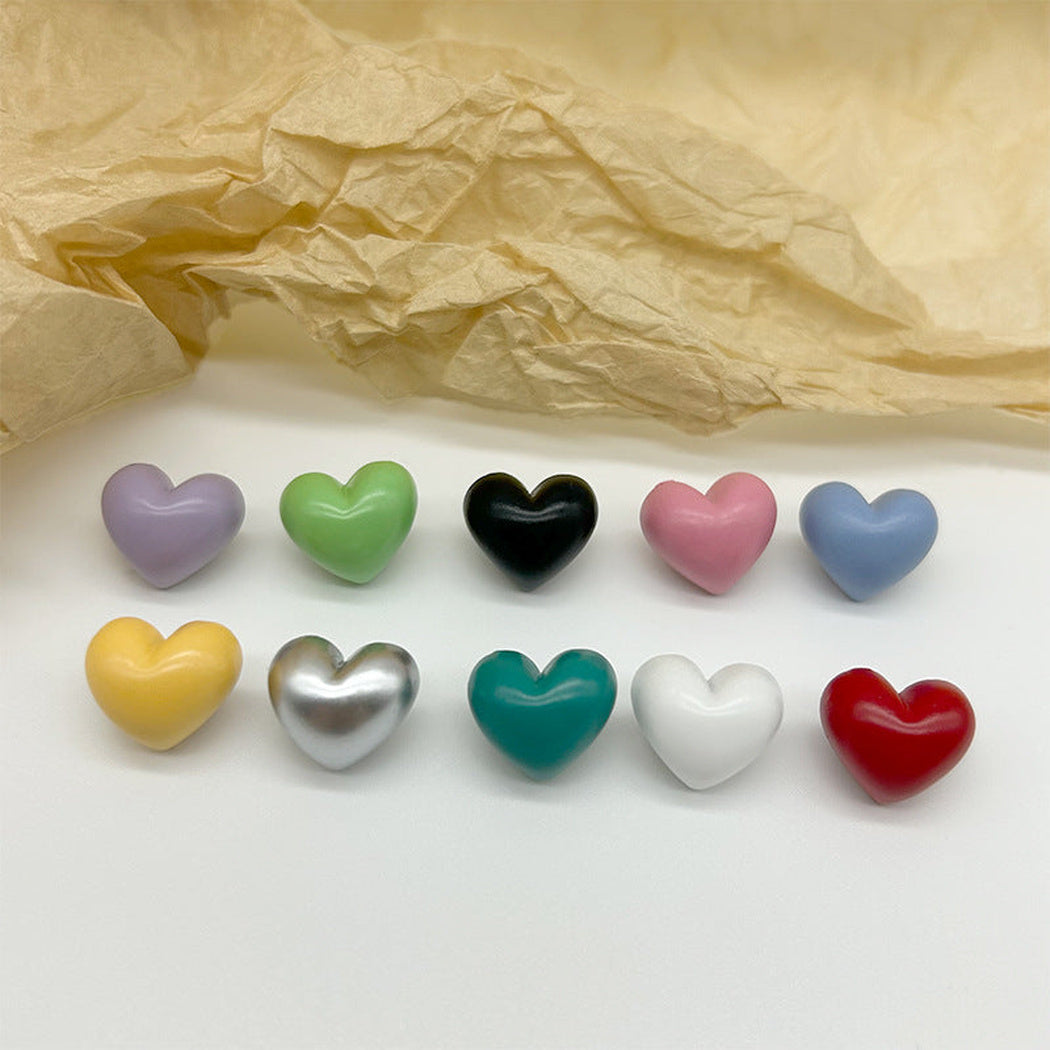 Bunli - DIY 10 Pack Glossy Heart-Shaped Shank Button