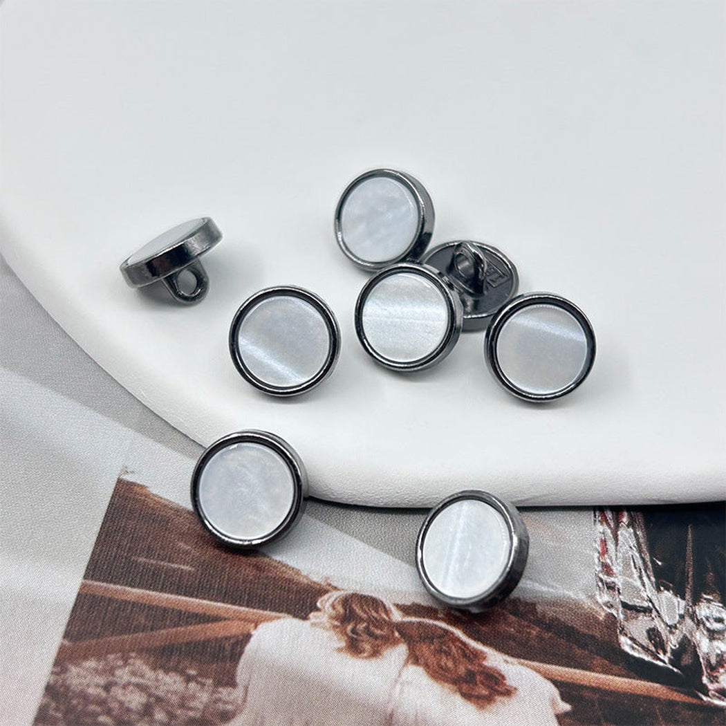 Bunli - DIY 10 Pack Metal-Rim Pearl-Effect Round Shank Button