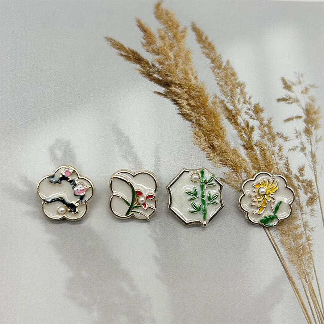 Bunli - DIY 10 Pack Botanical Motif Metal Button