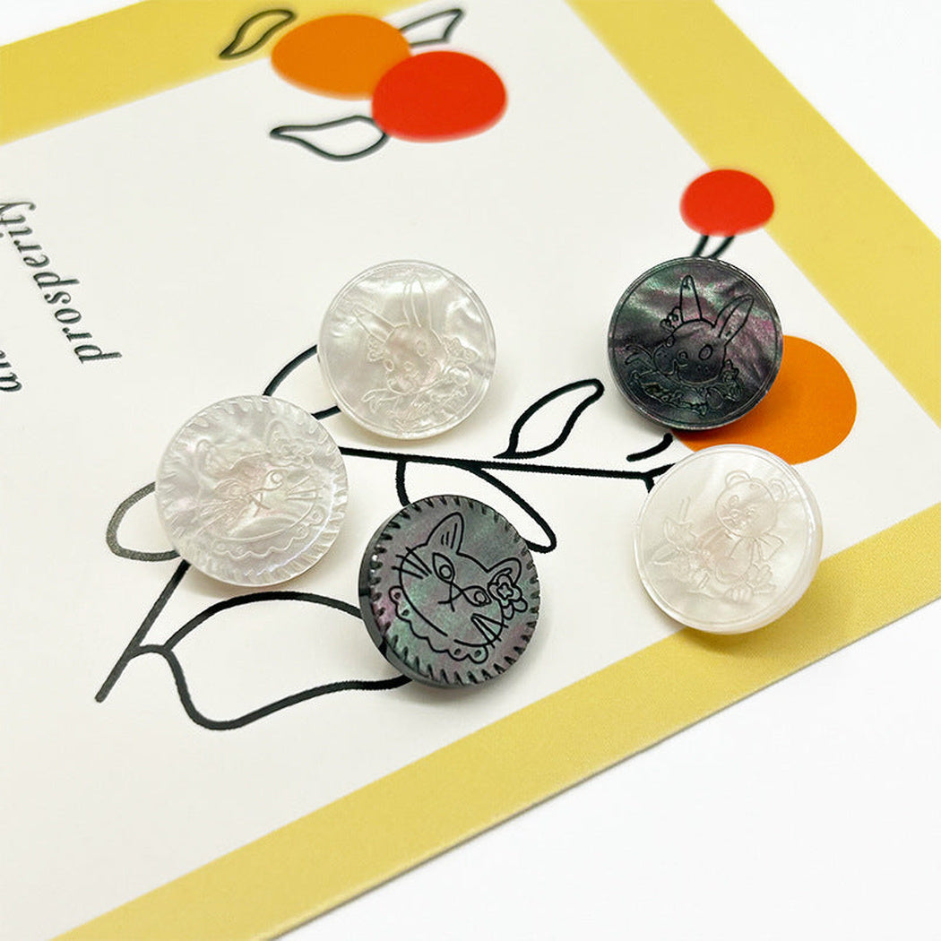 Bunli - DIY 10 Pack Round Engraved Animal Button