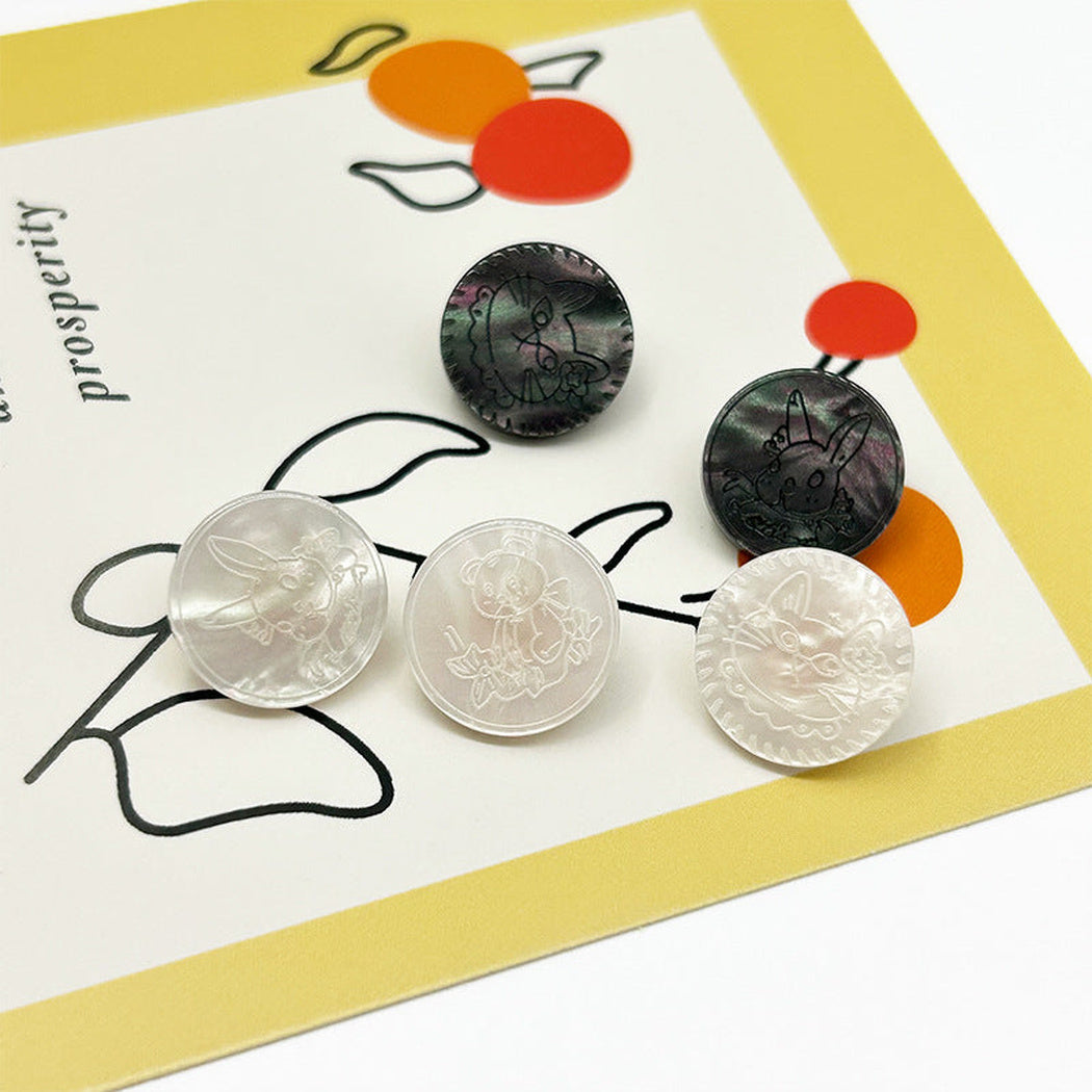 Bunli - DIY 10 Pack Round Engraved Animal Button