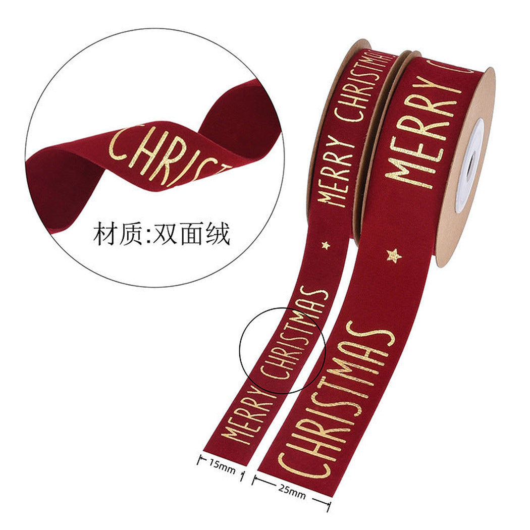 Burgundy double-sided velvet Christmas ribbon in 15 mm and 25 mm widths