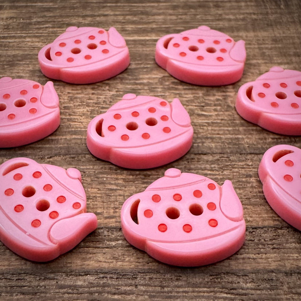 Bunli - DIY 10 Pack Pink Teapot Button - PinkTea18