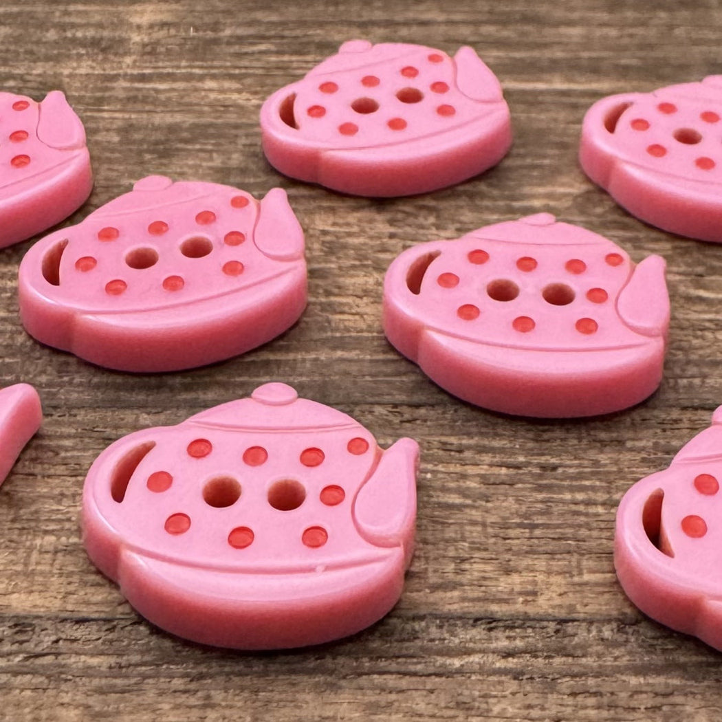Bunli - DIY 10 Pack Pink Teapot Button - design overview