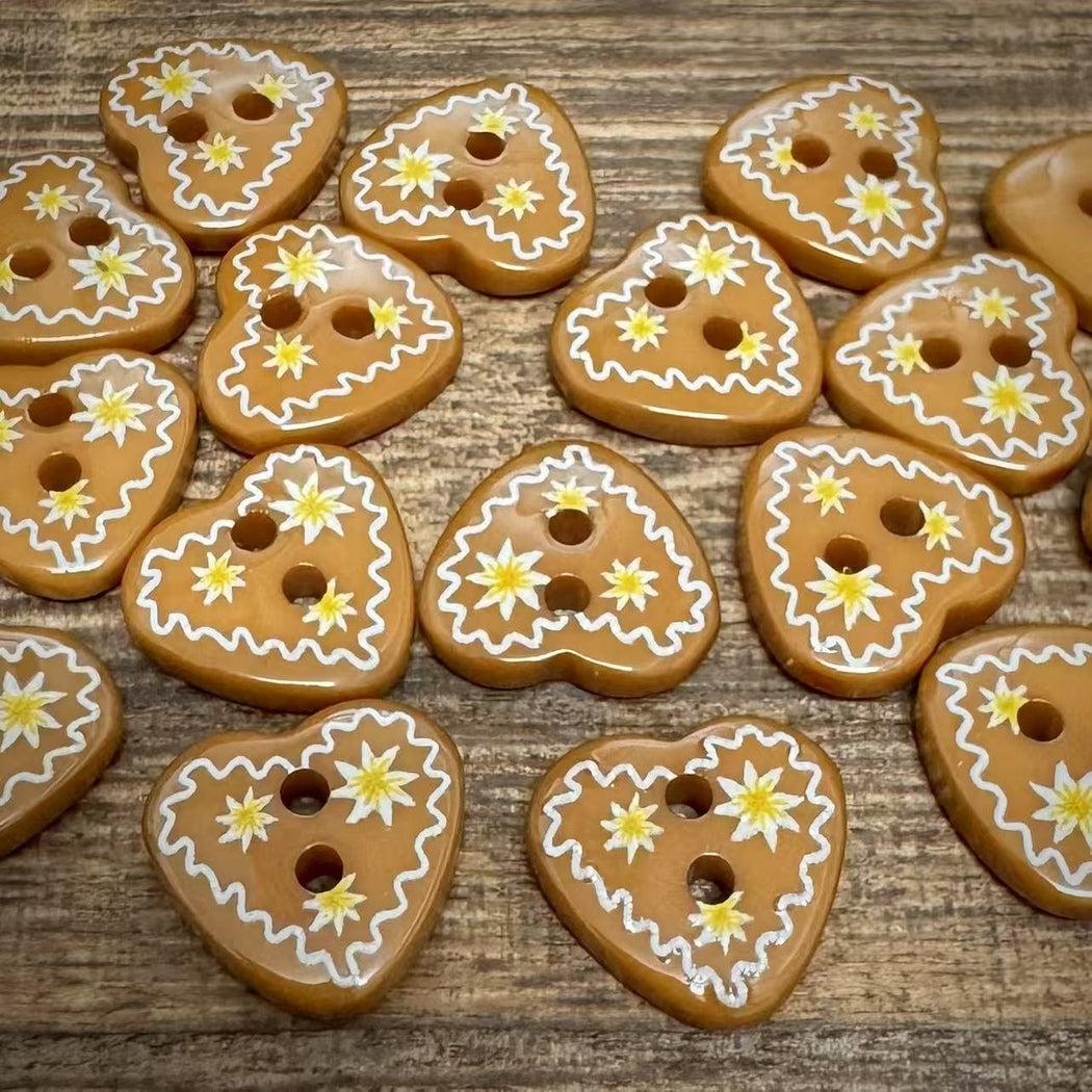 Bunli - DIY 10 Pack Gingerbread Heart Button - GngrHrt13