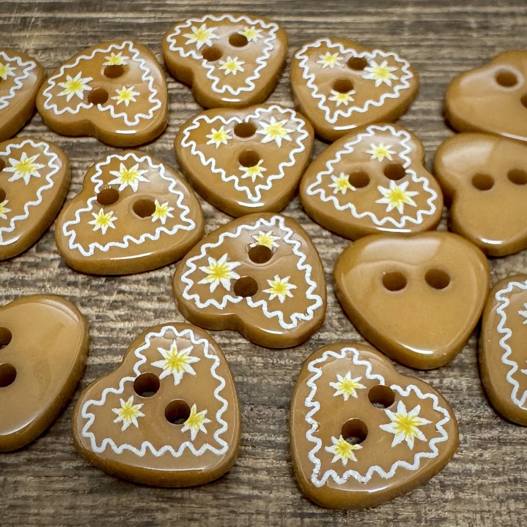 Bunli - DIY 10 Pack Gingerbread Heart Button - design overview