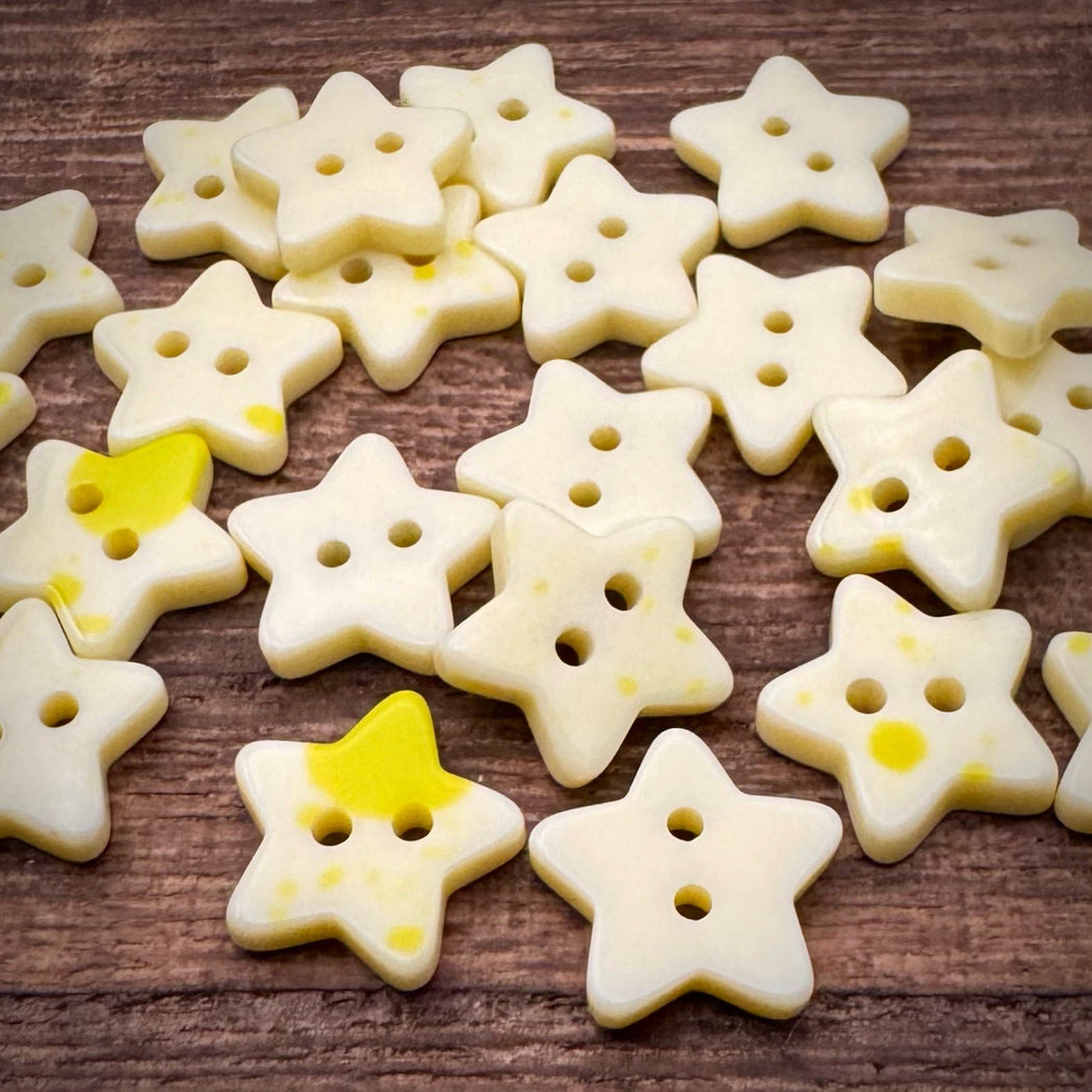 Bunli - DIY 10 Pack Marbled Yellow Star Button - YellowStar