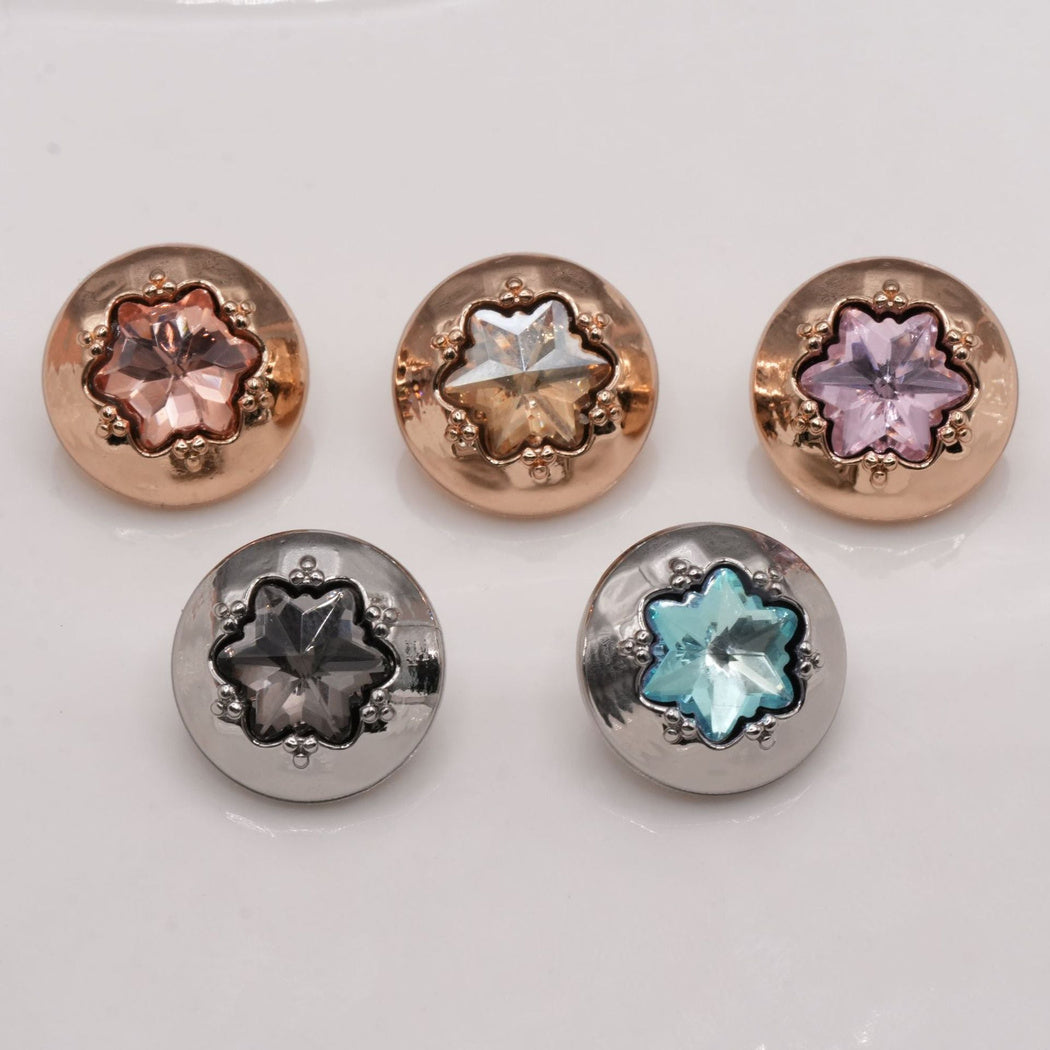 Five star-center buttons arranged in two rows, front view