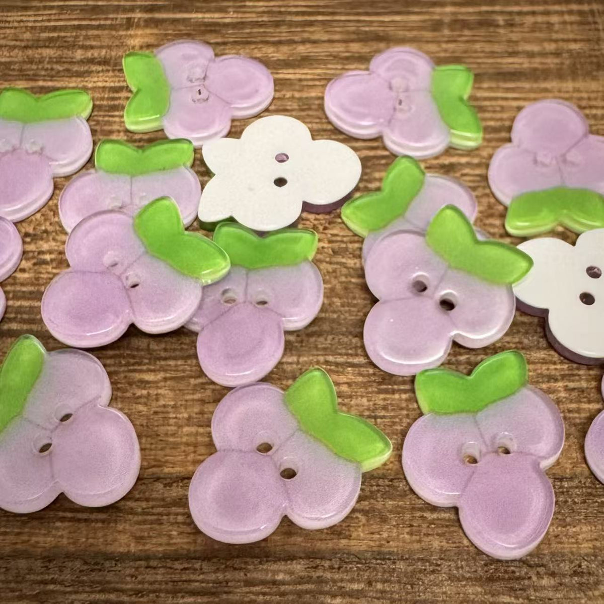 Purple grape cluster two hole buttons with raised green leaves