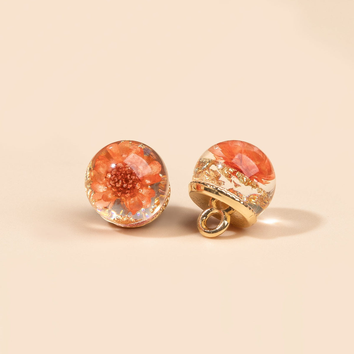 Amber floral dome shank button front and side views