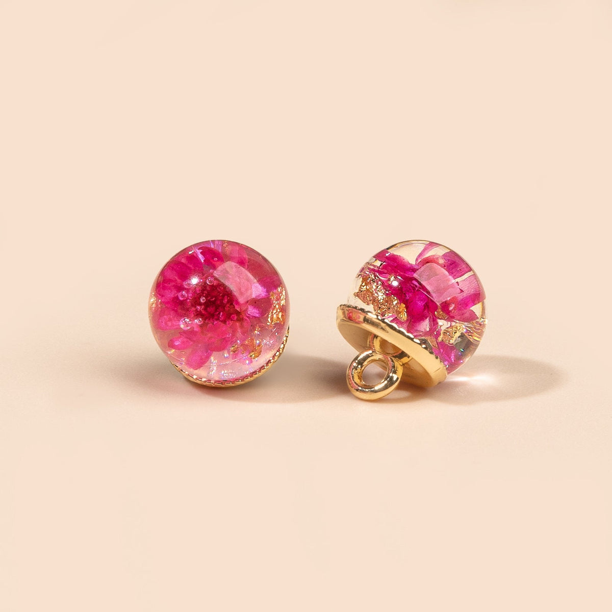 Rose floral dome shank button front and side views