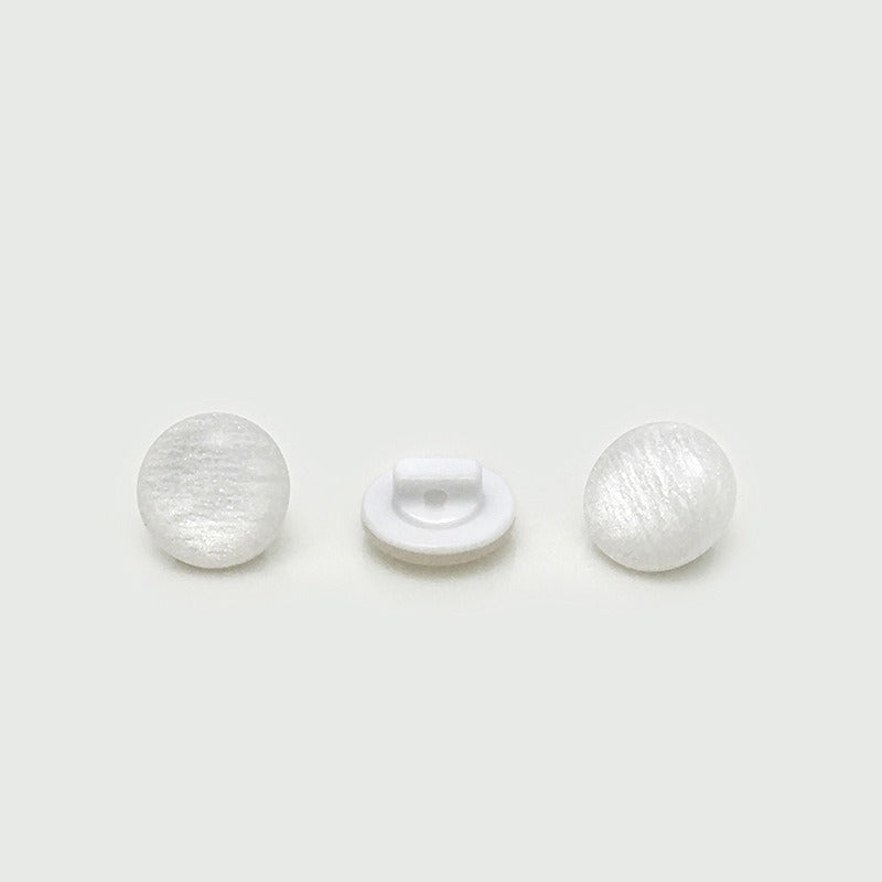 White shimmer dome button front back and side views