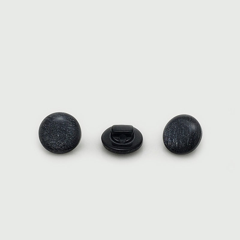 Black shimmer dome button front back and side views