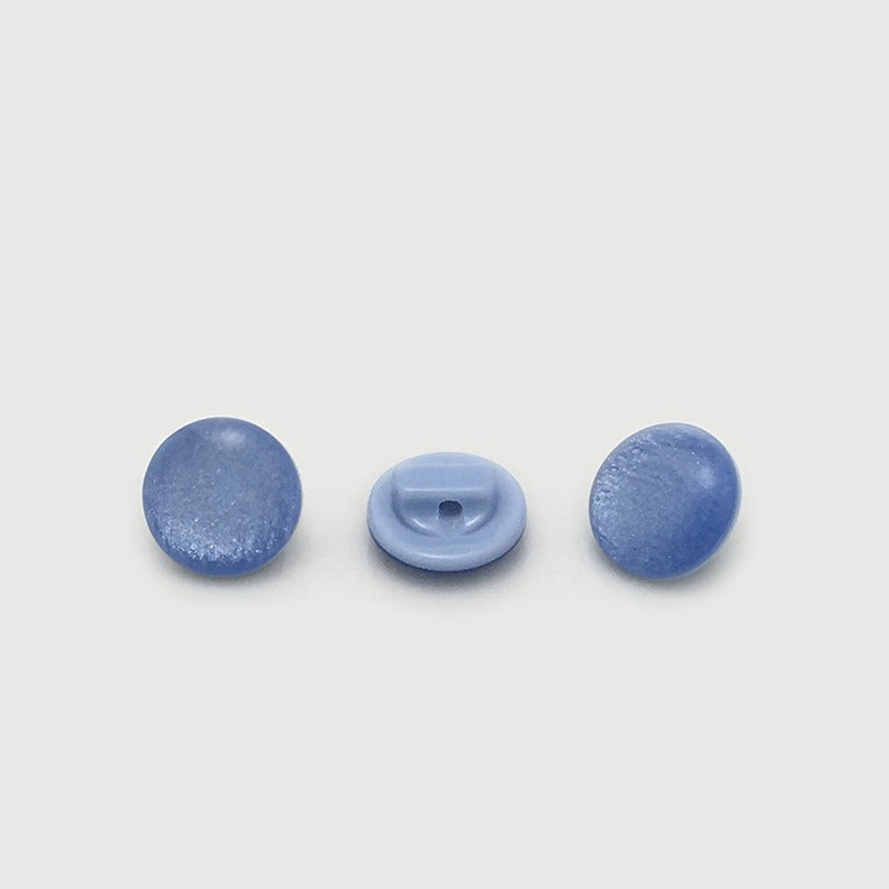Blue shimmer dome button front back and side views