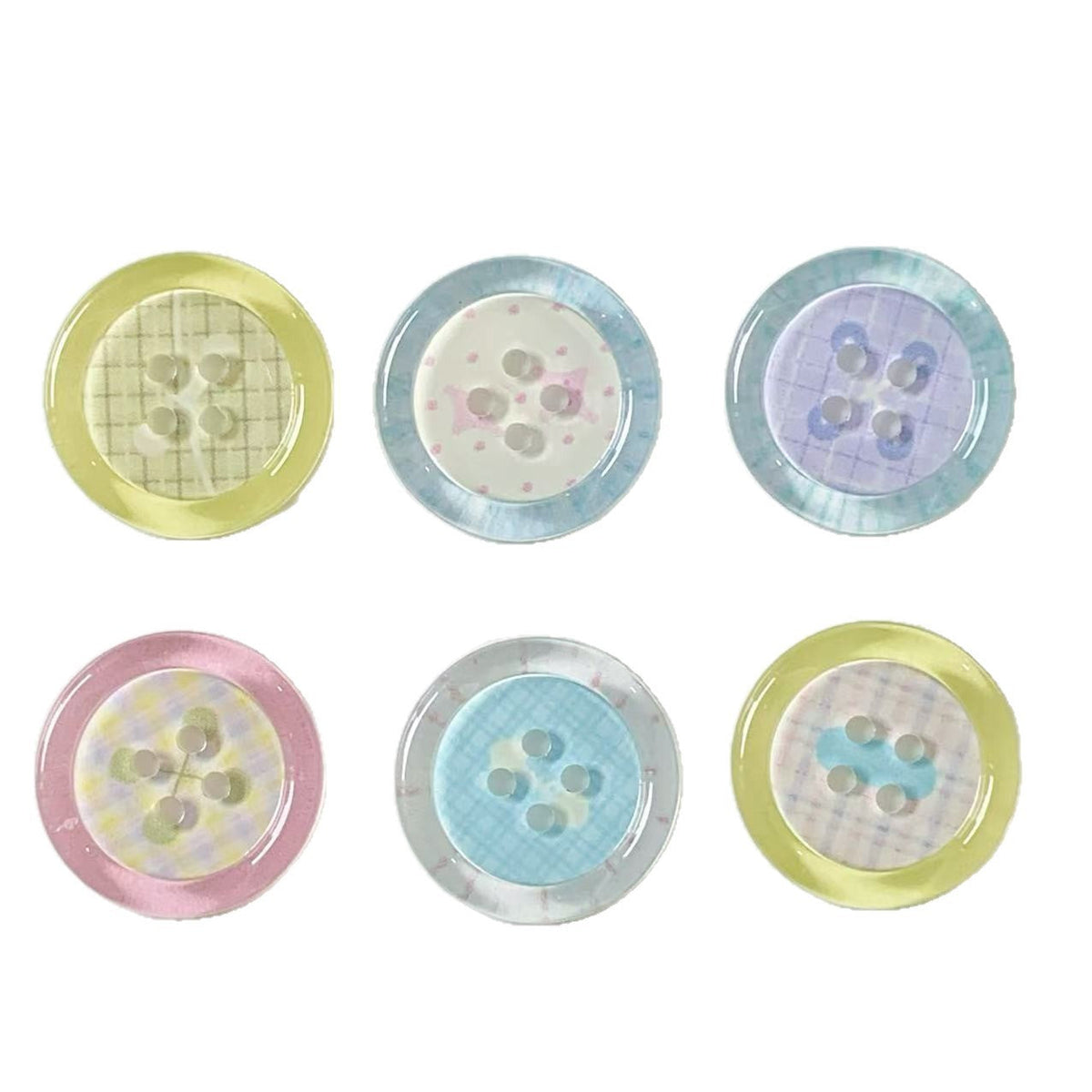 Six clear rim plaid four hole button styles