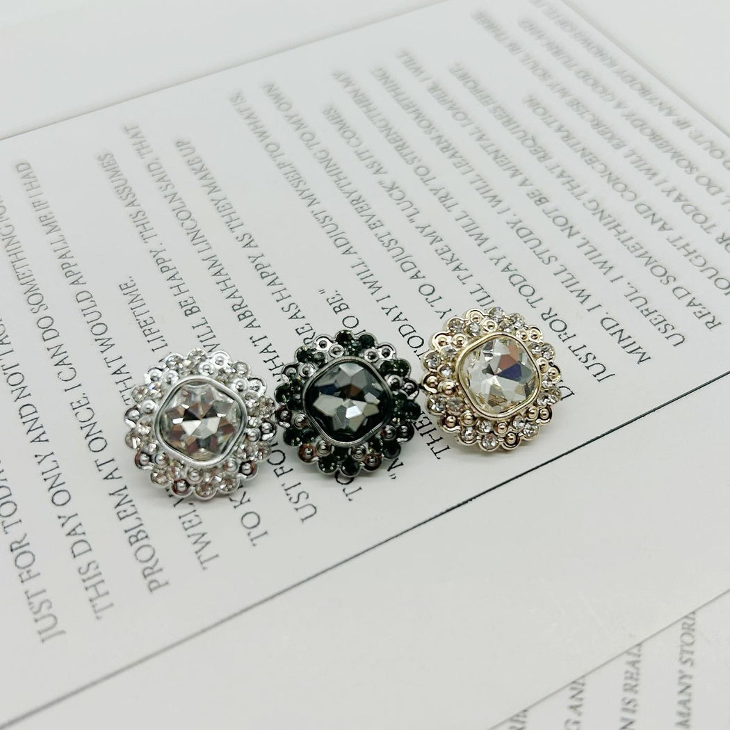 Bunli - DIY 10 Pack Faceted-Center Beaded-Flower Button
