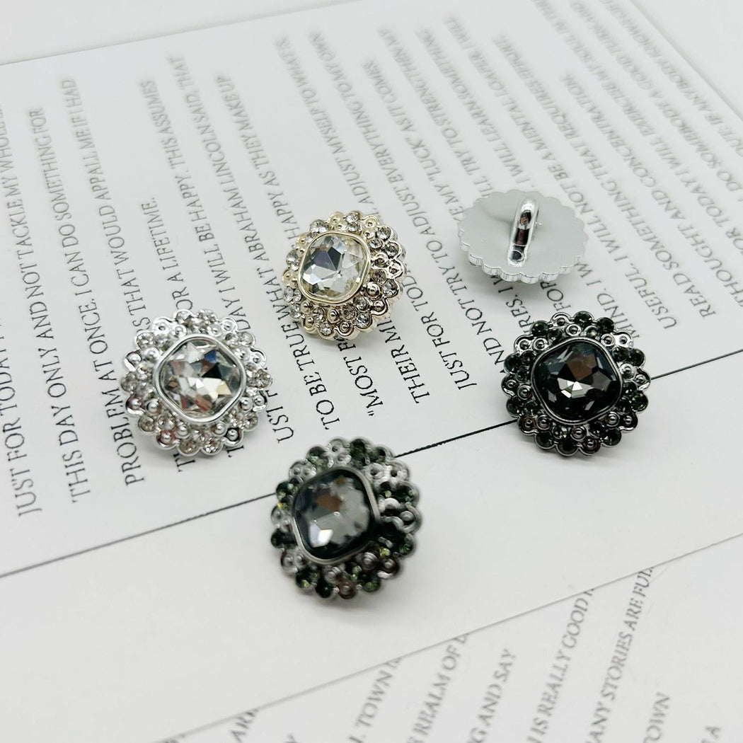 Bunli - DIY 10 Pack Faceted-Center Beaded-Flower Button
