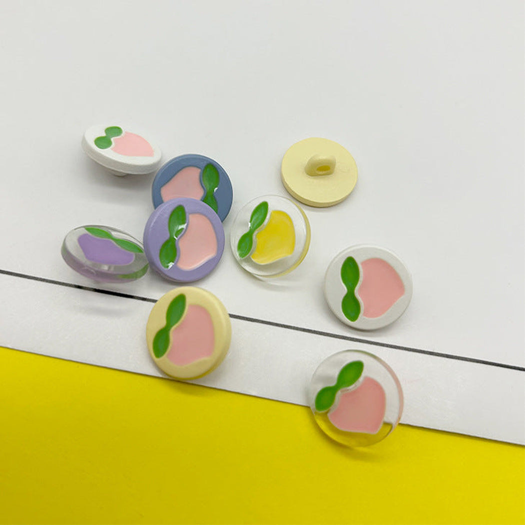 Bunli - DIY 10 Pack Peach-Motif Raised-Leaf Button