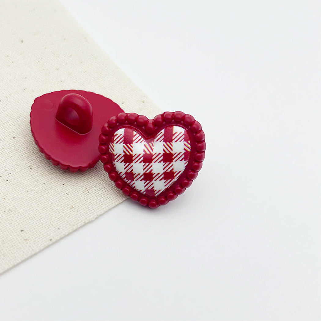 Bunli - DIY 10 Pack Heart-Shaped Gingham Shank Button