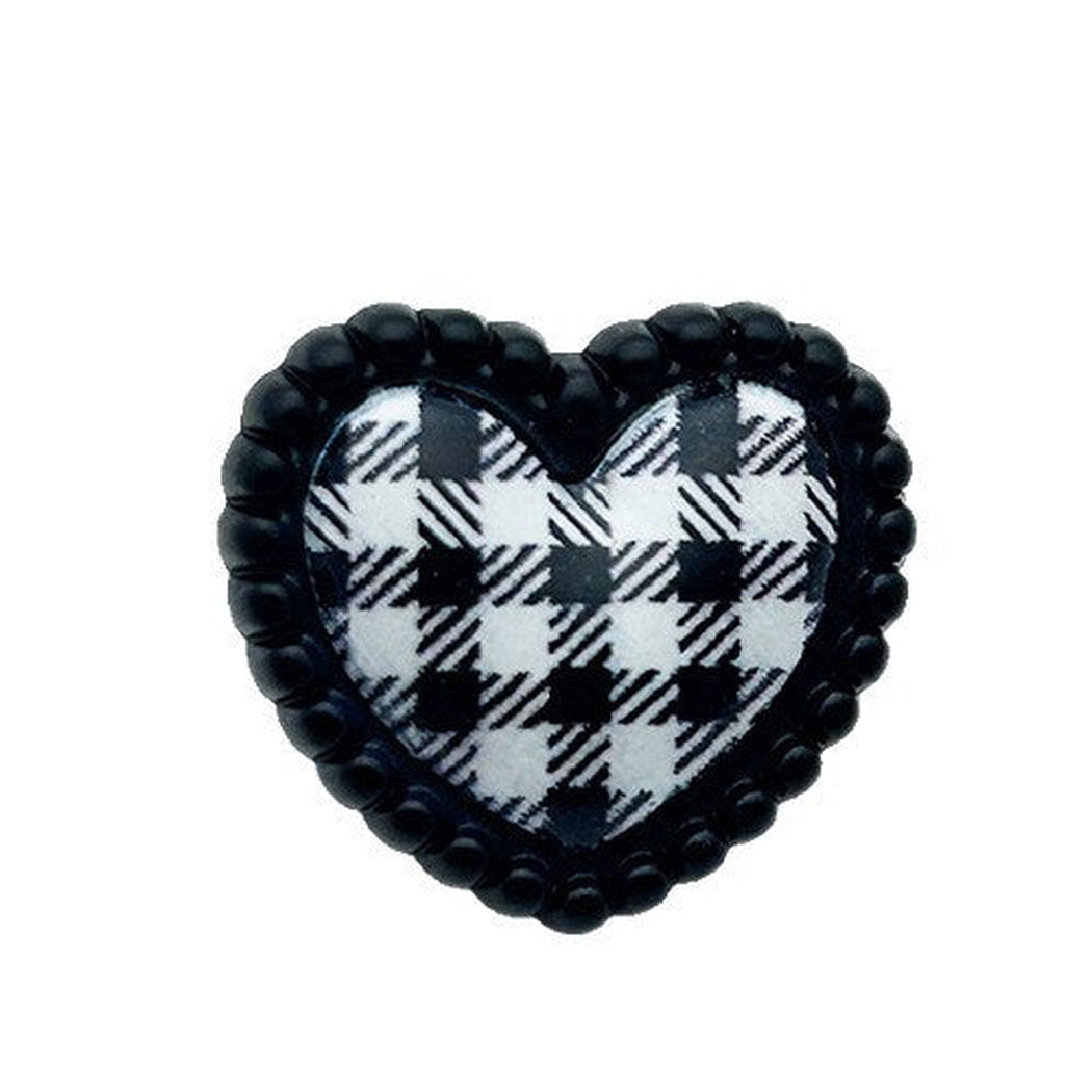 Bunli - DIY 10 Pack Heart-Shaped Gingham Shank Button