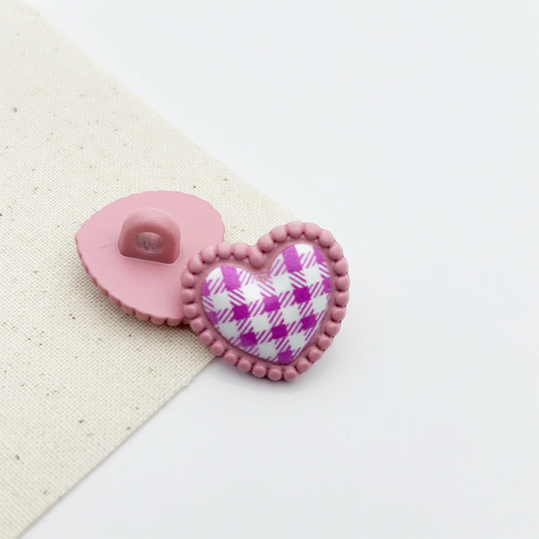 Bunli - DIY 10 Pack Heart-Shaped Gingham Shank Button