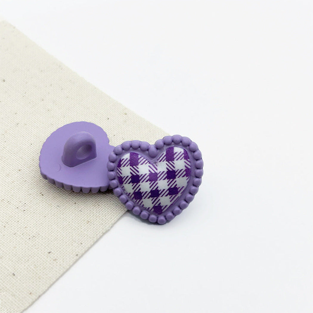 Bunli - DIY 10 Pack Heart-Shaped Gingham Shank Button