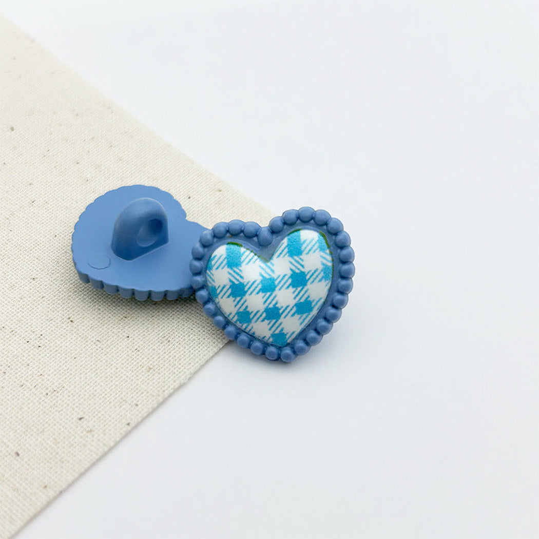 Bunli - DIY 10 Pack Heart-Shaped Gingham Shank Button