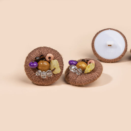 Bunli - DIY 10 Pack Fiber-Wrapped Bead-Accent Shank Button