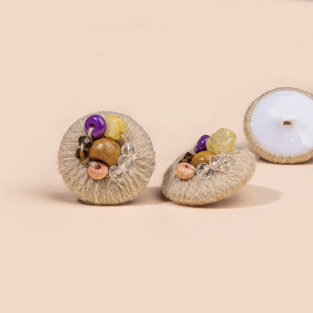 Bunli - DIY 10 Pack Fiber-Wrapped Bead-Accent Shank Button
