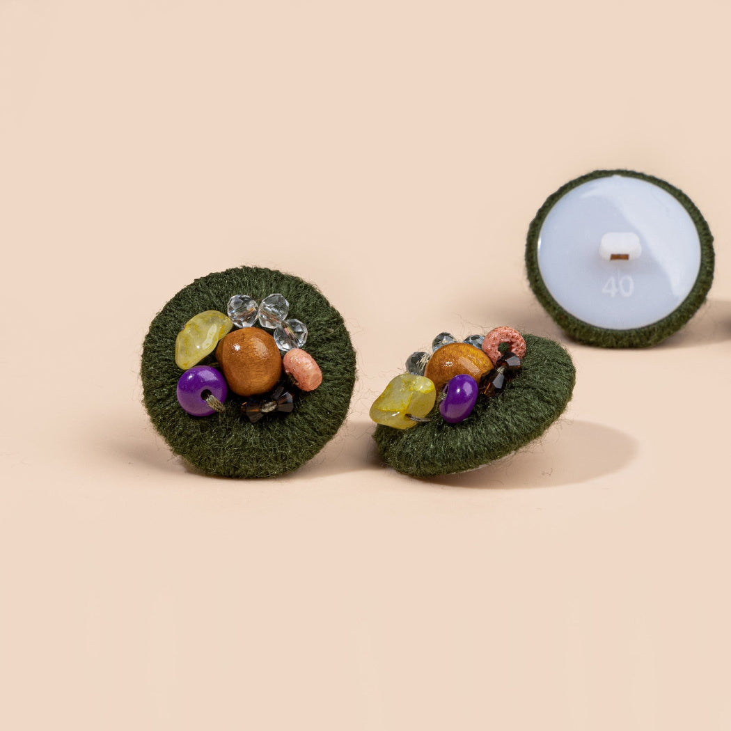 Bunli - DIY 10 Pack Fiber-Wrapped Bead-Accent Shank Button