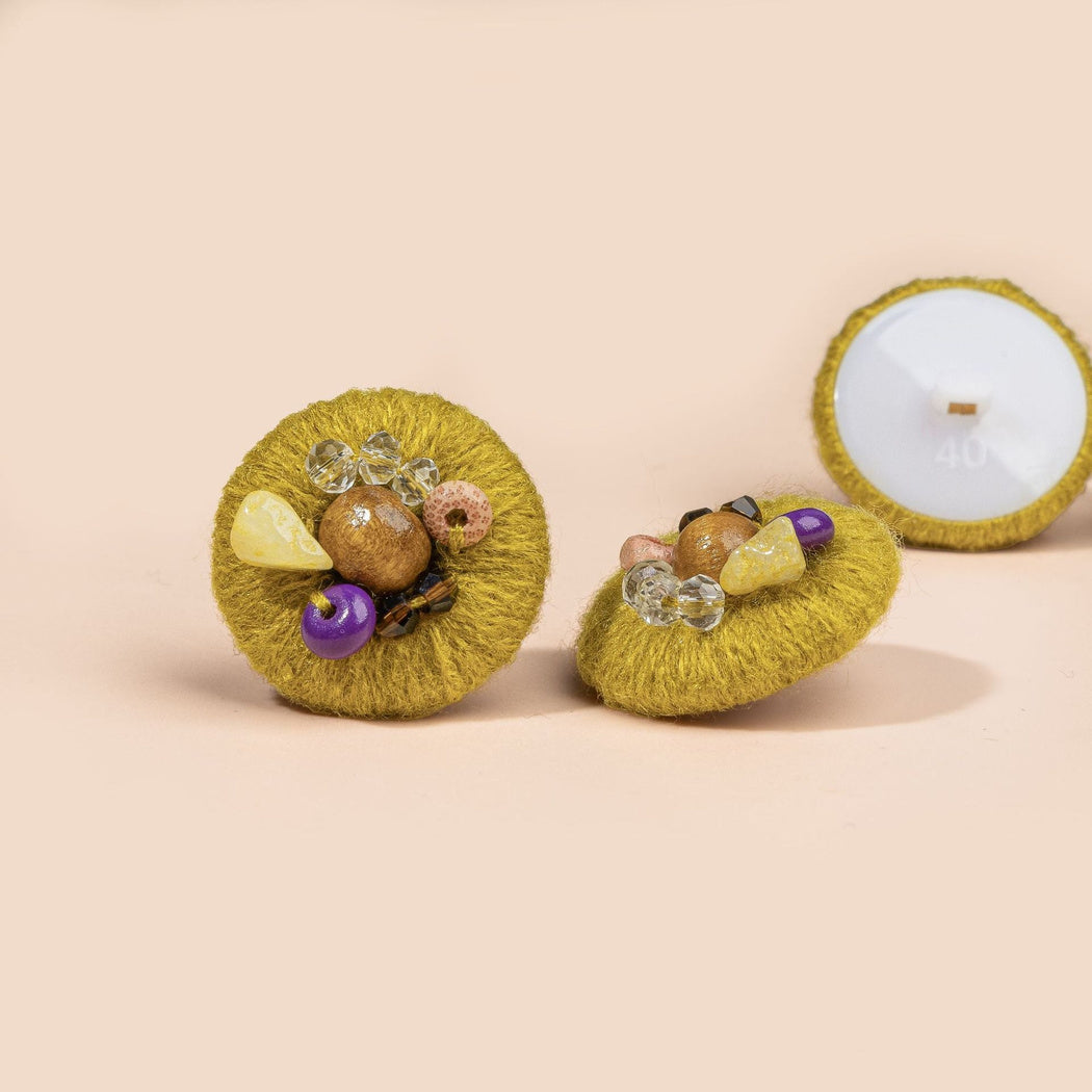 Bunli - DIY 10 Pack Fiber-Wrapped Bead-Accent Shank Button