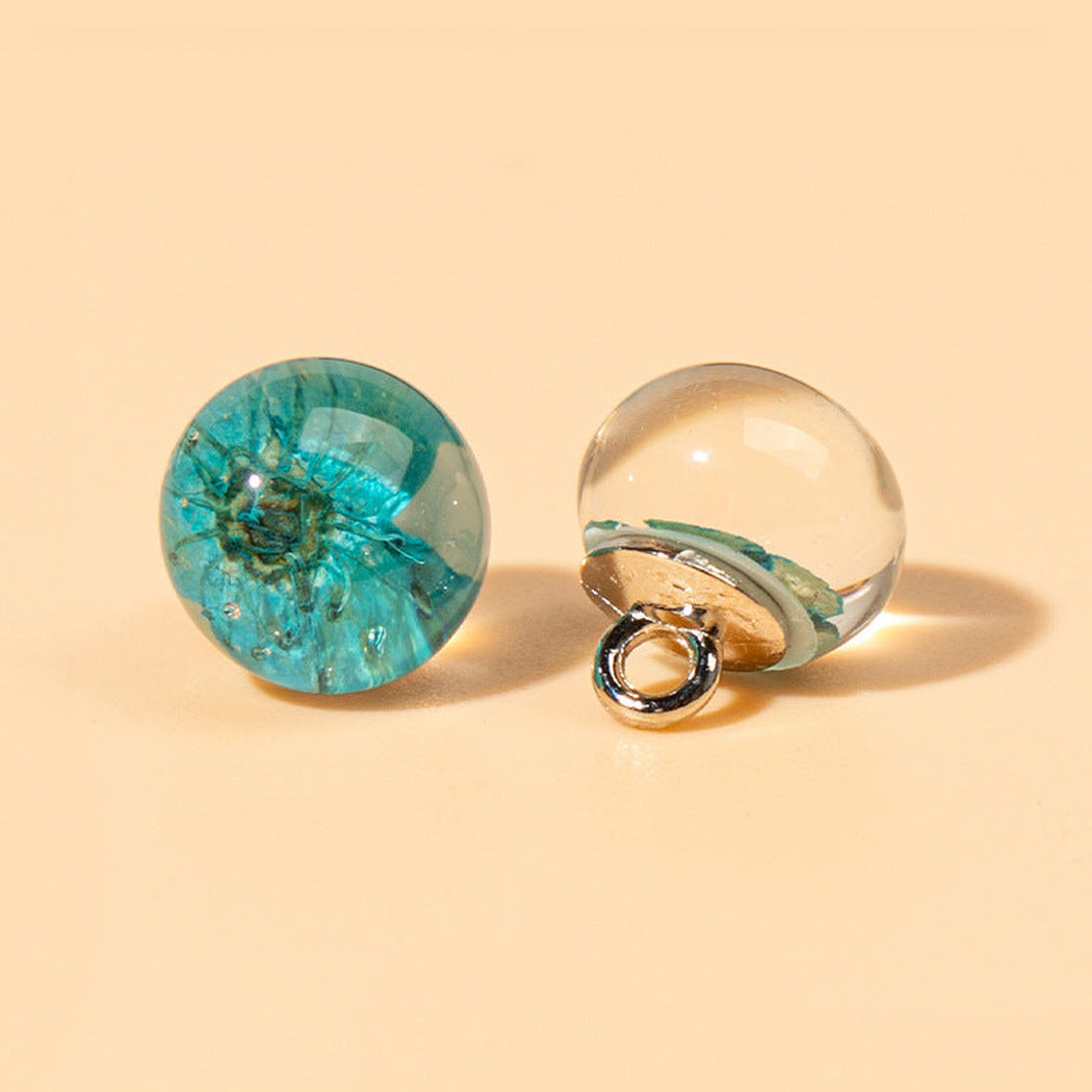 Blue botanical orb shank button front and back