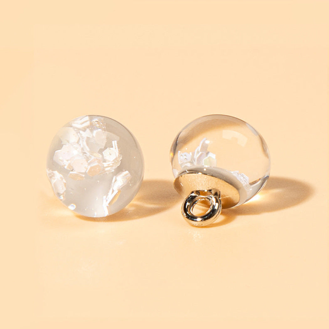 White reflective flake orb shank button front and back