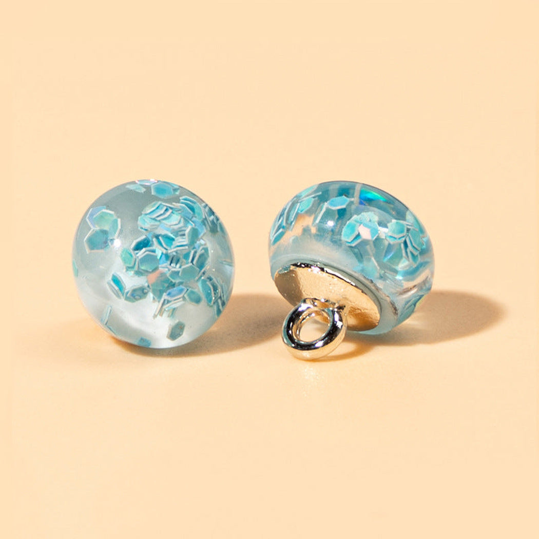 Blue reflective flake orb shank button front and back