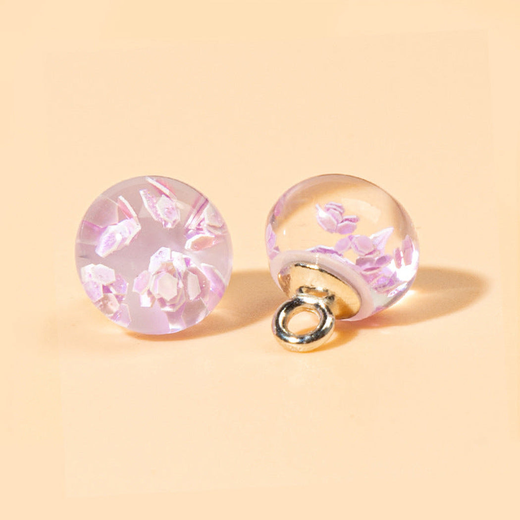 Lilac reflective flake orb shank button front and back