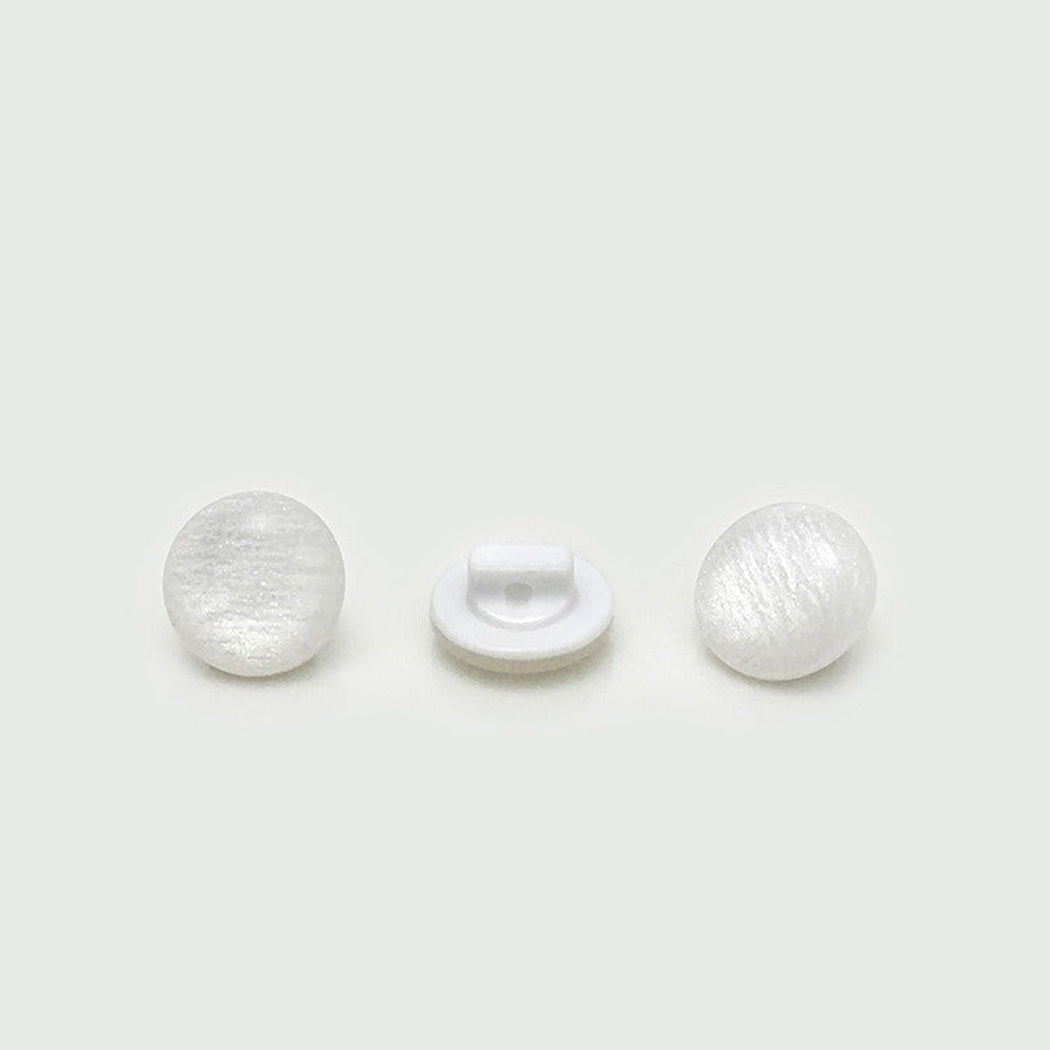White shimmer dome button front back and side views